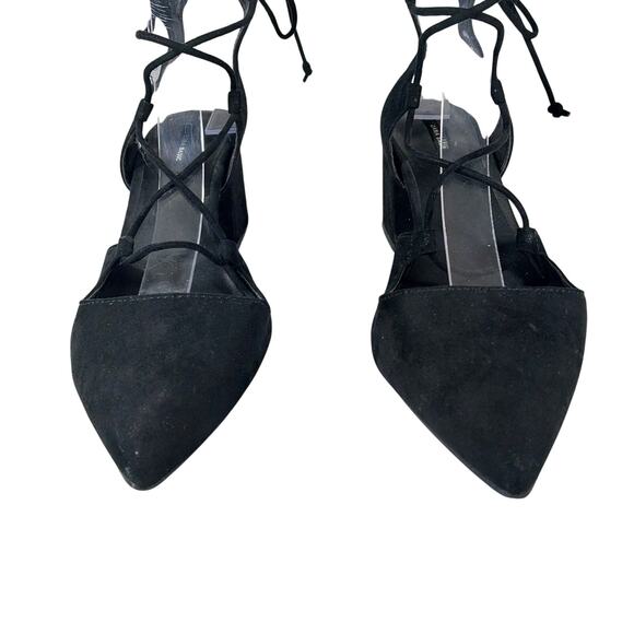 ZARA BASIC! BLACK GENUINE LEATHER CHUNKY HEEL POINTY, LACED ANKLE HEELS! SZ 8.5M - Picture 5 of 10